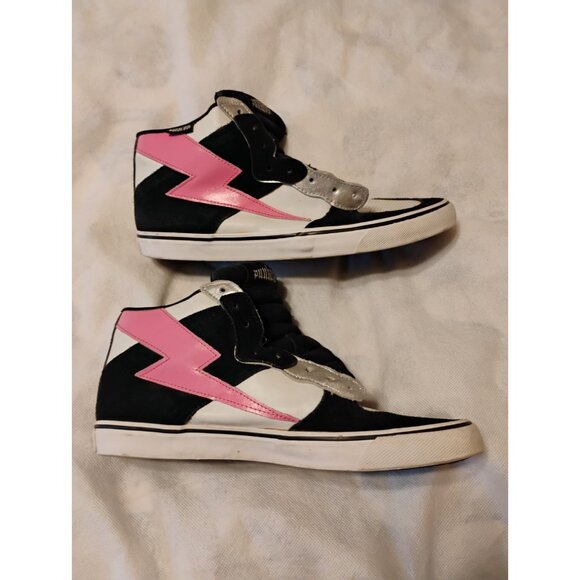 Punkrose High Top Sneakers Shoes Womens Size 10 Black White Pink Lightning Bolt - Picture 3 of 8